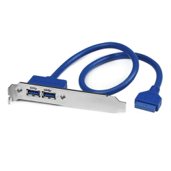 商品画像:USBケーブル/USB 3.0(5Gbps)/2ポートType-A増設/PCIブラケット設置/マザーボードピンヘッダー接続/SuperSpeed USB 3.2 Gen1 規格準拠/ブルー/PCI ブラケット付属/デュアル USB タイプA-IDC 20ピン/メス-メス USB3SPLATE