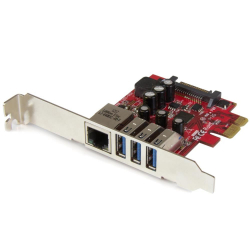 商品画像:3ポートUSB 3.0/ 1ポートギガビットイーサネット増設PCI Expressインターフェースカード 1x GbE LANカード/3x USB 3.0拡張用PCIeカード PEXUSB3S3GE