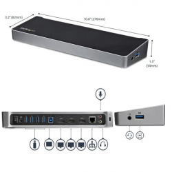 商品画像:ドッキングステーション/USB 3.0接続/トリプルモニター/2x 4K DisplayPort & HDMI/5x USB-Aハブ(1x Fast-Charge)/ギガビットイーサネット(GbE)/3.5mmステレオミニ(3極)/MacOS & Windows/ノートPC タイプA 多機能 アダプター USB3DOCKH2DP