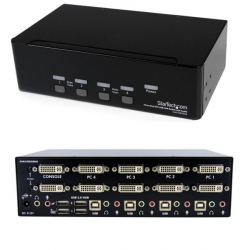 4ポート デュアルディスプレイ(DVI & VGA)対応USB接続KVMスイッチ/PCパソコンCPU切替器(3.5mm ミニジャック