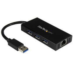 商品画像:3ポートUSB 3.0ハブ付きギガビットEthernet対応LANアダプタ (アルミ筐体、本体一体型ケーブル) USB3.0接続イーサネット対応有線LANアダプタ ST3300GU3B
