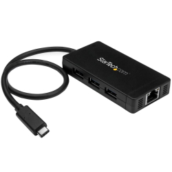 商品画像:USB Type-C接続3ポートUSB 3.0ハブ/ 1ポートギガビット有線LANアダプタ (ACアダプタ付属) USB-C - 3x USB-A / 1x RJ45 GbE HB30C3A1GE