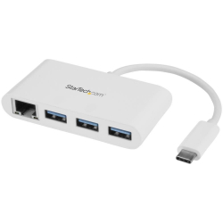 商品画像:ギガビットEthernetポート搭載3ポートUSB 3.0ハブ USB Type-C接続 USB 3.0ハブ搭載有線LANアダプタ ホワイト HB30C3A1GEA