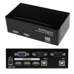 商品画像:2ポートKVMスイッチ VGAモニター対応/USB接続 PCパソコン2台用CPU切替器 USB/VGAケーブル付属 SV231USB