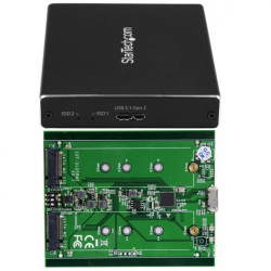 商品画像:USB接続M.2 SATA SSD対応デュアルスロットアダプタケース USB 3.1 Gen 2 (10Gbps)対応 ケーブル付属(USB-A - Micro-B/ USB-C - Micro-B) RAID対応 SM22BU31C3R