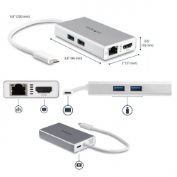 商品画像:USB Type-C接続マルチアダプタ シルバー&ホワイト 4K HDMI/USB Power Delivery/USB 3.0 Type-A 2ポート/ギガビット有線LAN DKT30CHPDW