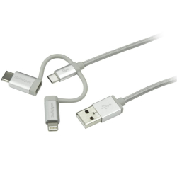 商品画像:iPhone/アイフォン/スマホ対応マルチ充電チャージングケーブル(1m) USB-A - Apple lightning/ USB Type-C/ USB Micro-B USB 2.0準拠 LTCUB1MGR