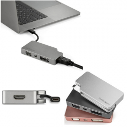 商品画像:4 in 1 USB Type-Cマルチアダプタ アルミ筐体 USB-C - VGA/ DVI/ 4K HDMI/ mDP スペースグレー CDPVDHDMDPSG