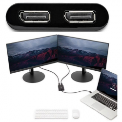 商品画像:USB 3.0-2x DisplayPort変換アダプター/デュアルディスプレイ/4K60Hz/マルチモニター対応/USB Type-A接続/Windows & Mac/ブラック/USB-DP モニター 変換コネクター/ディスプレイ コンバーター USB32DP24K60
