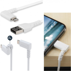 商品画像:L型ライトニングケーブル 1m ホワイト Apple MFi認証iPhone充電ケーブル 高耐久性 Lightning-USB L字ケーブル RUSBLTMM1MWR