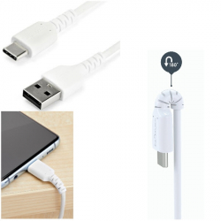 商品画像:USB-A-USB-C ケーブル/1m/USB 2.0/急速充電・データ転送/アラミド繊維補強/オス・オス/ホワイト RUSB2AC1MW