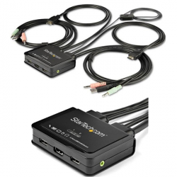 商品画像:ケーブル一体型 2ポート USB HDMI対応KVMスイッチ 4K/60Hz対応PC切替器 1.5mケーブル長 3.5mmオーディオ対応 SV211HDUA4K