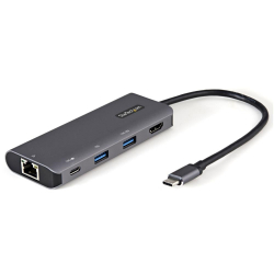 商品画像:マルチポートアダプター/USB-C接続/シングルモニター/4K30Hz HDMI/100W USB PDパススルー/1x USB-C + 2x USB-A/イーサネット/25cm 一体型ケーブル/各種OS対応/スペースグレー/Type C ドッキングステーション/多機能 ハブ DKT31CHPDL