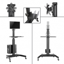 商品画像:移動式PCモニタースタンド/VESAマウントアダプタ、CPUホルダー、キーボードトレイ搭載/ワークステーションモバイルカート/高さ調節機能付き/キャスター付きメディカルパソコンラック WKSTNCART