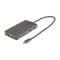 商品画像:マルチポートアダプター/USB-C接続/シングルモニター/4K30Hz HDMI またはVGA/100W USB PDパススルー/2x USB-A + 2x USB-Cハブ(5Gbps)/SD & MicroSDカードリーダー/ギガビット有線LAN/30cmケーブル/USB-Cディスプレイアダプター DKT30CHVSDPD