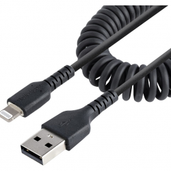 商品画像:高耐久Lightning-USB-Aケーブル 1m コイル(伸縮)型/ブラック/アラミド繊維補強/MFi認証/iPhone充電ケーブル/Apple(アップル)充電 ライトニング-USB 変換ケーブル/カールコード RUSB2ALT1MBC