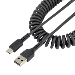 商品画像:高耐久USB-A-USB-Cケーブル 1m コイル(伸縮)型/アラミド繊維補強/オス-オス/USB2.0 A-USB Type C ケーブル/タイプC 充電 カールコード R2ACC-1M-USB-CABLE