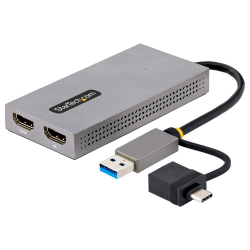 商品画像:ディスプレイアダプター/USB-C & USB-A接続/デュアルディスプレイ/HDMI(1x 4K30Hz、1x 1080p)/11cmケーブル/Windows & macOS/HDMIグラフィックアダプター/USB 3.0-HDMI 変換アダプター 107B-USB-HDMI
