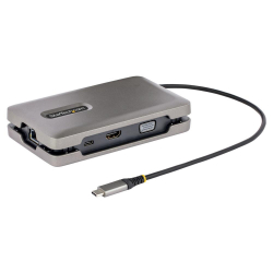 商品画像:マルチポートアダプター/USB-C接続/デュアルモニター/4K60Hz HDMI 2.0b & 1080p VGA/100W USB PD パススルー/USB 3.2 Gen 2 10Gbpsハブ(1xUSB-C、2xUSB-A)/ギガビット有線LAN/MST機能/25cmケーブル/多機能USBハブ DKM31C3HVCPD