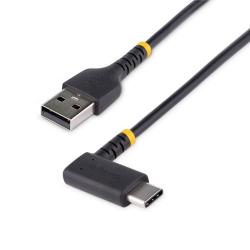 商品画像:USBケーブル/USB-A-USB-C/1m/USB 2.0/L型 右向き/急速充電 & データ転送/高耐久 アラミド繊維補強/Type-C 充電コード/タイプC L字 コネクター R2ACR-1M-USB-CABLE