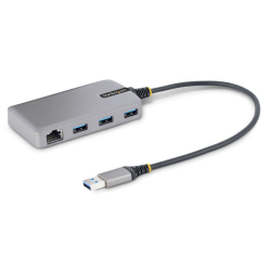 商品画像:USBハブ/USB Type-A 接続/イーサネットアダプター内蔵/5Gbps/3ポートxUSB 3.2 Gen 1/バスパワー/30cm長尺ケーブル/USB 3.0 ポータブル RJ45 LAN 増設 拡張 スプリッター 5G3AGBB-USB-A-HUB