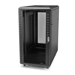 商品画像:サーバーラック/キャビネット/12U/19インチ/4ポスト/取付奥行き14〜83cm/積載重量800kg/キャスター & アジャスター脚/メッシュパネル/鍵付きガラスドア(着脱可)/ITデータ AV ネットワーク機器用 データセンター ラック RK3236BKF