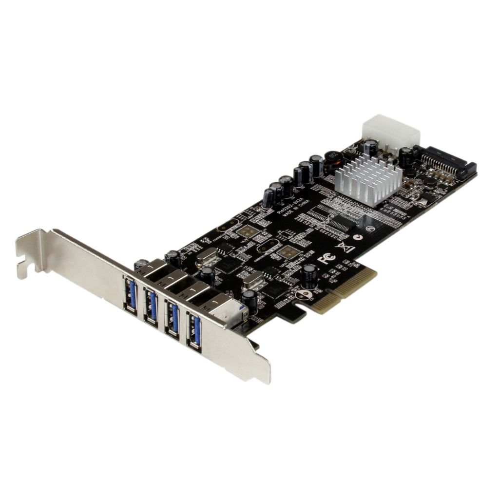 StarTech.com> SuperSpeed USB 3.0 4ポート増設PCI Express/ PCIe x4 インターフェースカード 2個の専用5Gbpsチャネル UASP対応 SATA(15ピン) / 電源端子付き | 123market