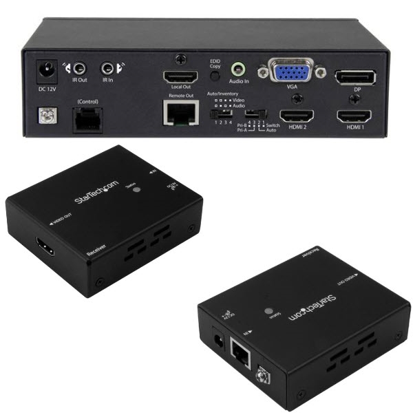 マルチビデオ入力対応HDBaseTエクステンダー延長器セット スイッチ機能内蔵 Cat5e/Cat6ケーブル使用DisplayPort/ VGA/  HDMI切替器 4K対応 | 123market