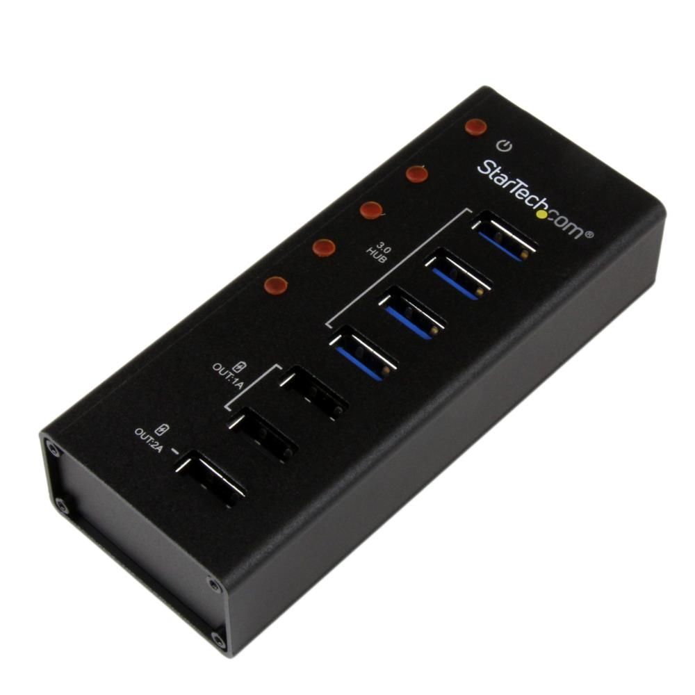 StarTech.com> 4ポートUSB 3.0ハブ 充電用USBポート x3 搭載(2x 1A / 1x 2A) 壁取付け用ブラケット付属 |  123market