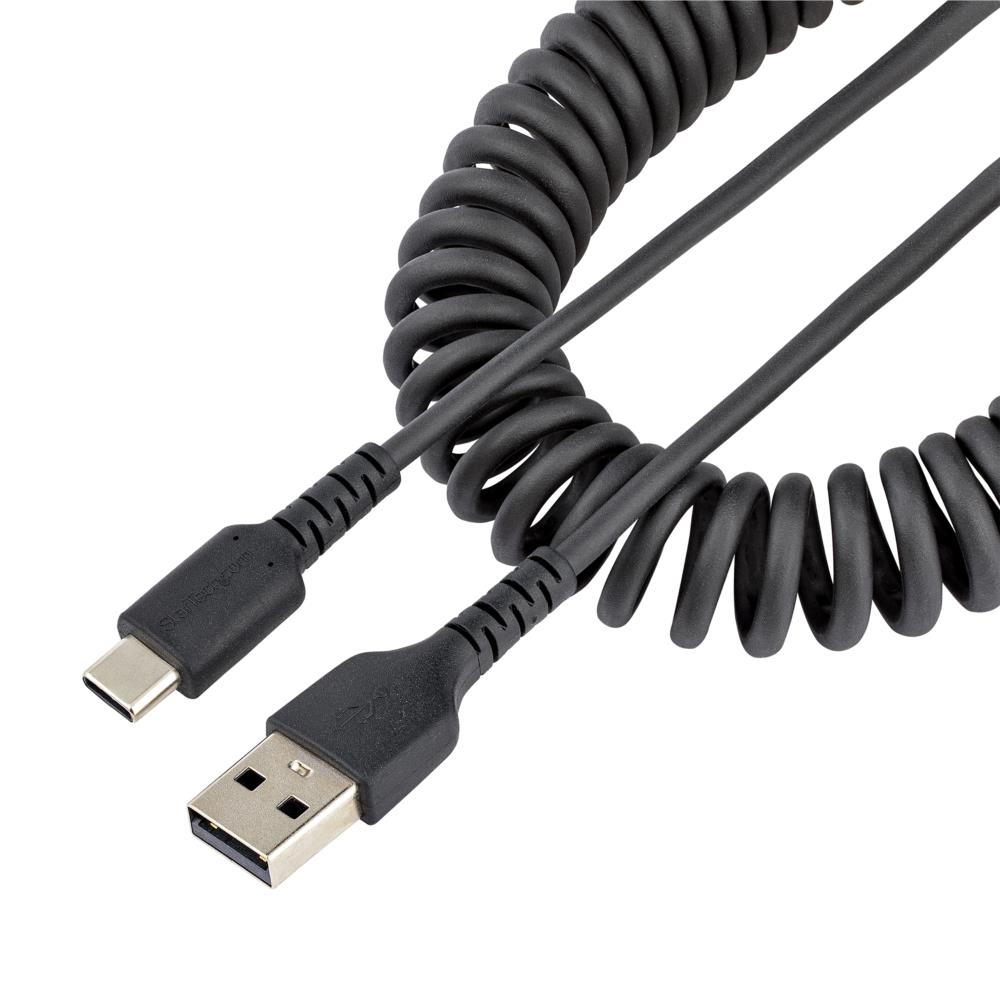 高耐久USB-A-USB-Cケーブル 1m コイル(伸縮)型/アラミド繊維補強/オス-オス/USB2.0 A-USB  Type C ケーブル/タイプC 充電 カールコード 123market