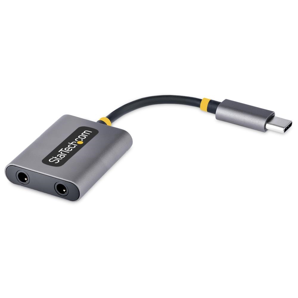 オーディオスプリッター/USB-C接続/2ポート 3.5mm 4極ステレオミニジャック/マイク入力付/24bit  DAC/デュアルヘッドセット変換アダプター/Type-C ヘッドホン イヤホン AUX 分岐 分配器 123market